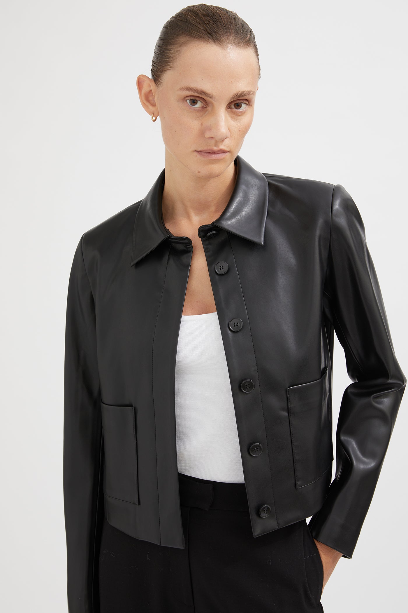 Vegan Leather Double-Breasted Jacket