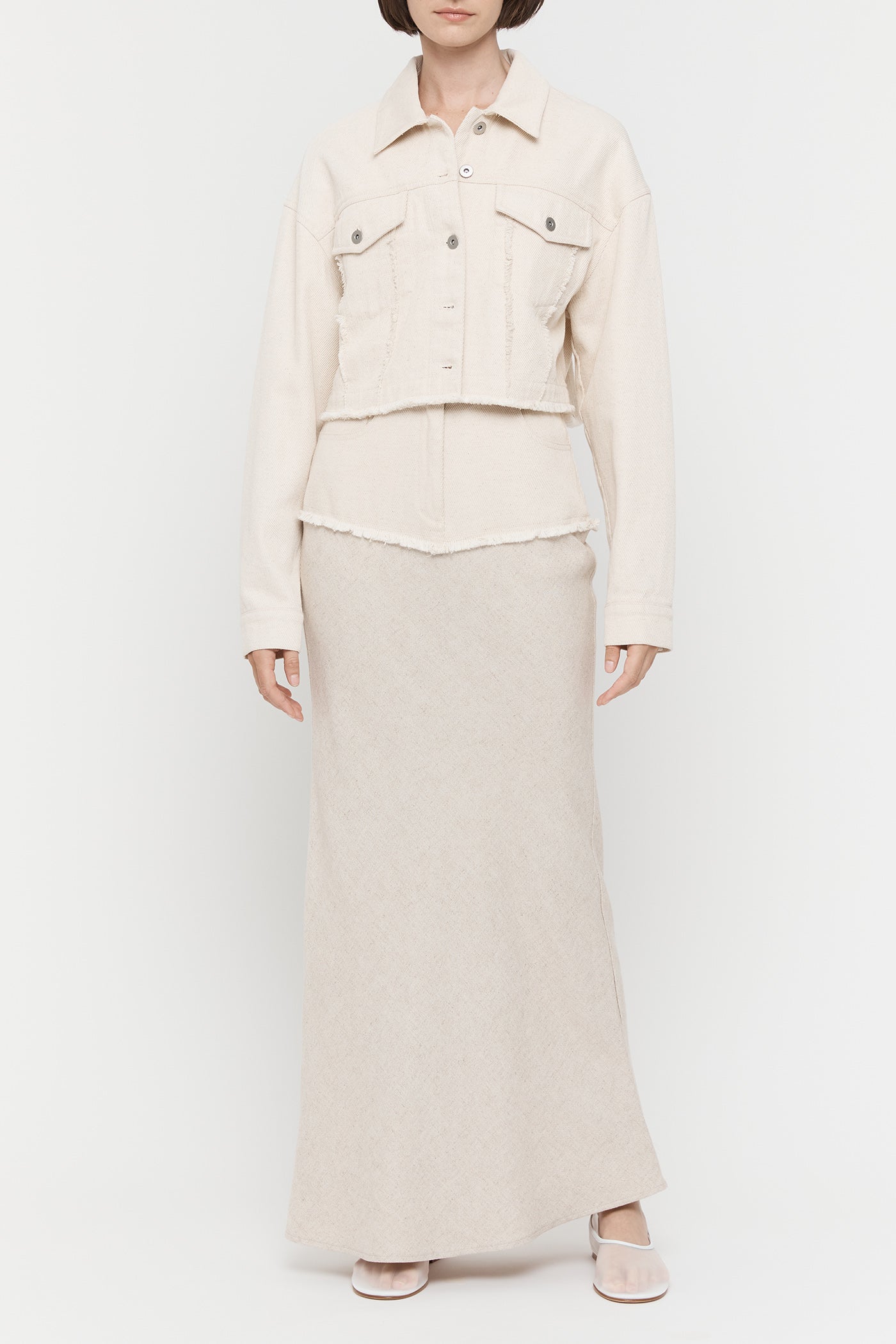 Cotton Linen Contrast Long Skirt