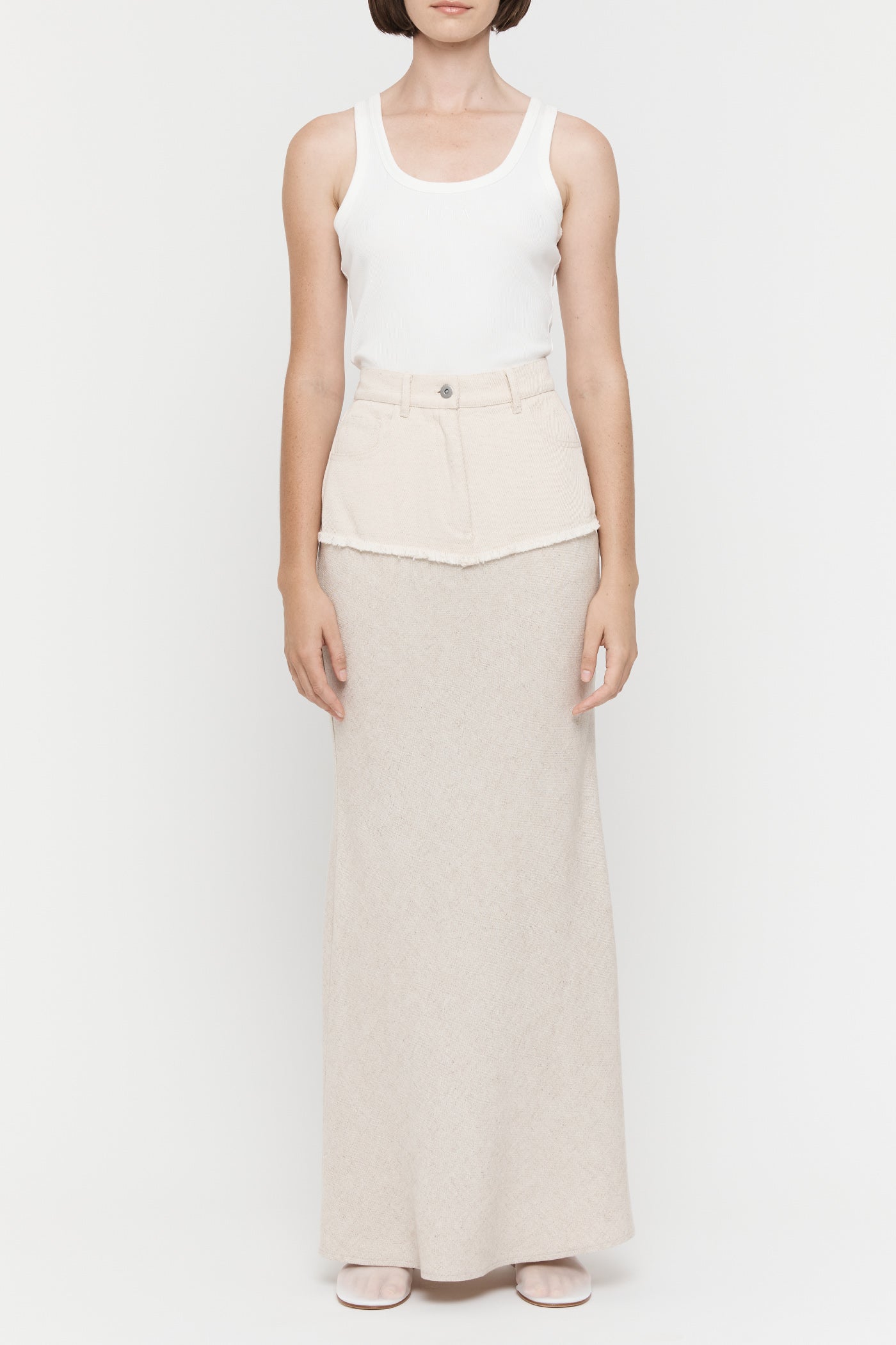 Cotton Linen Contrast Long Skirt