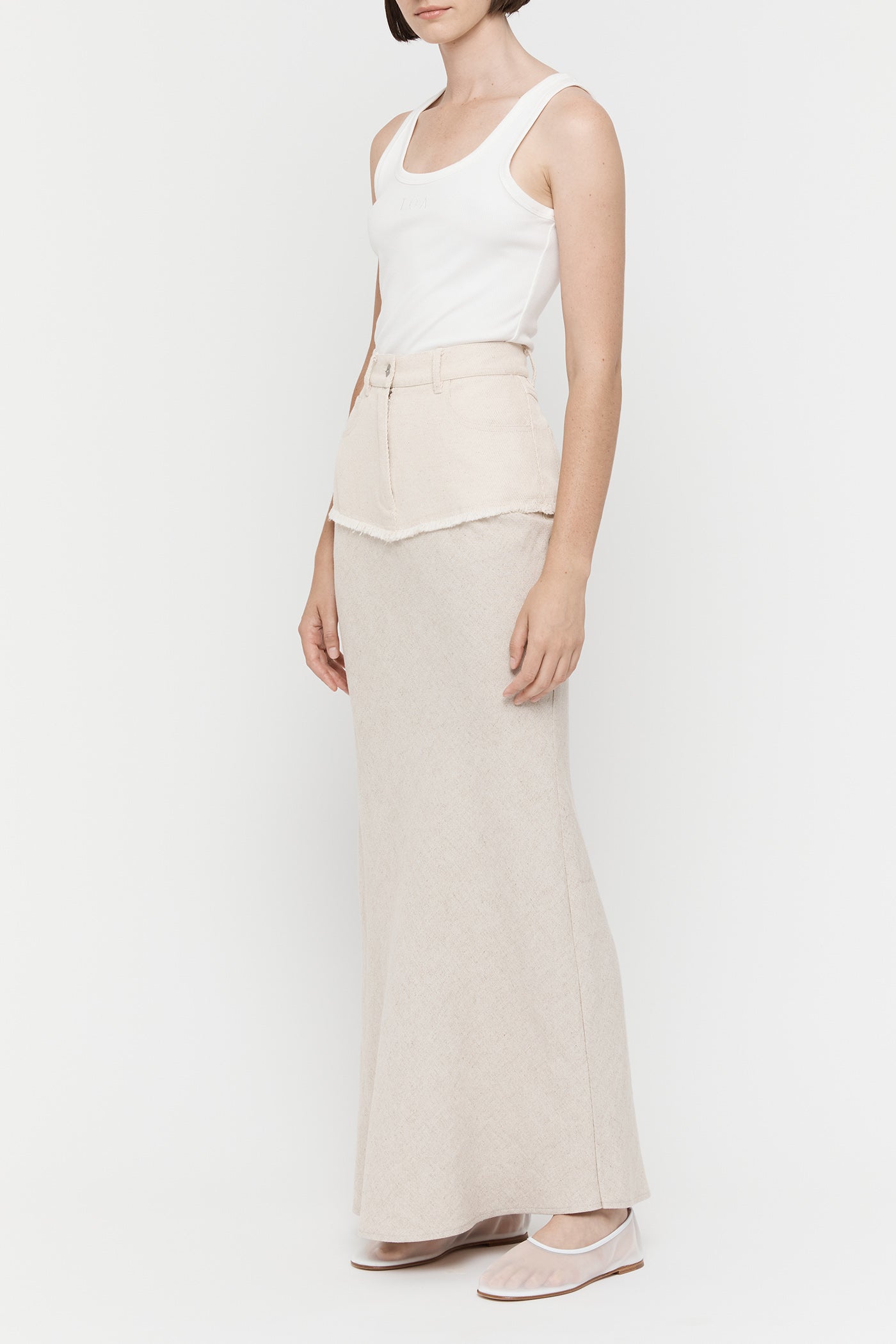 Cotton Linen Contrast Long Skirt