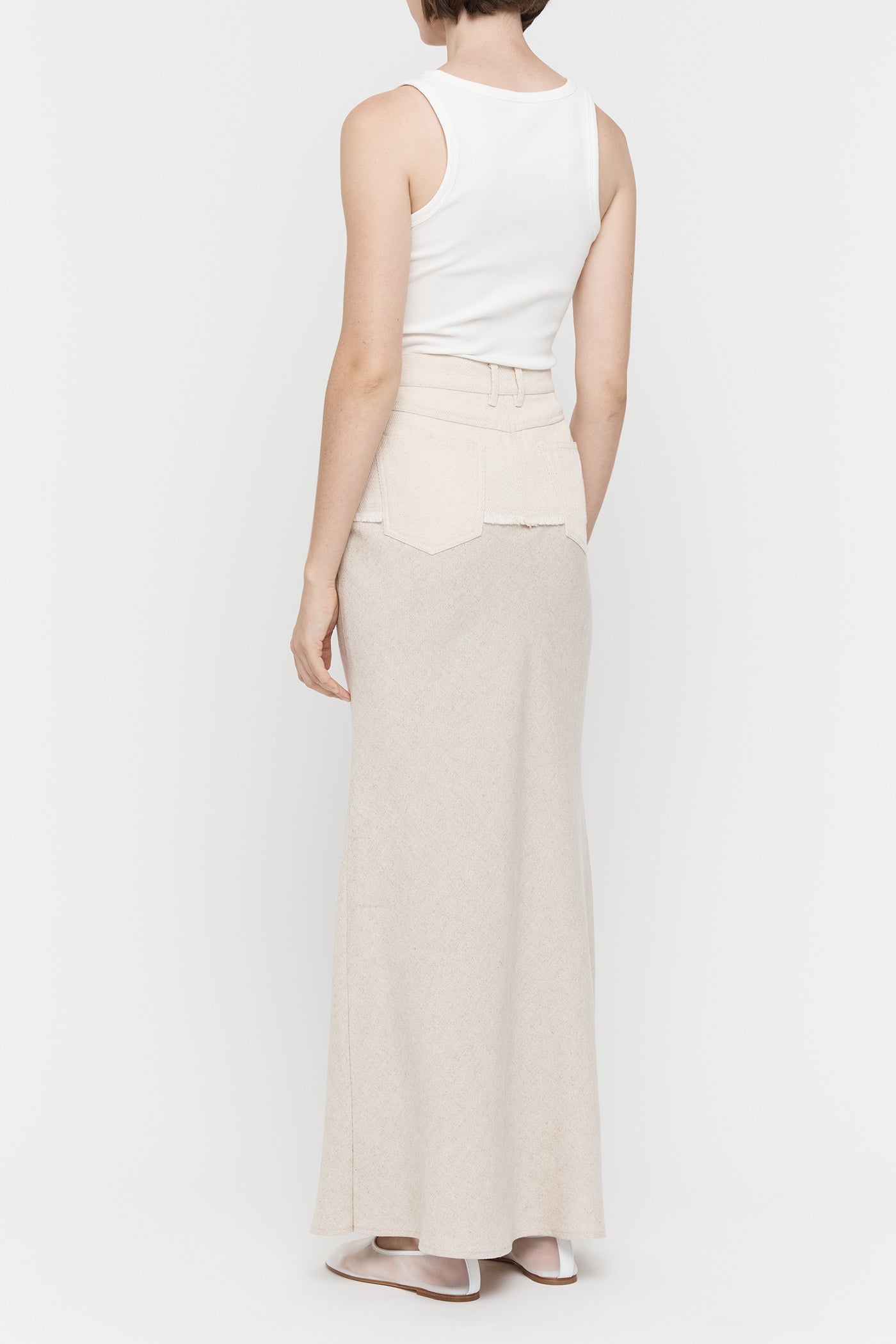 Cotton Linen Contrast Long Skirt