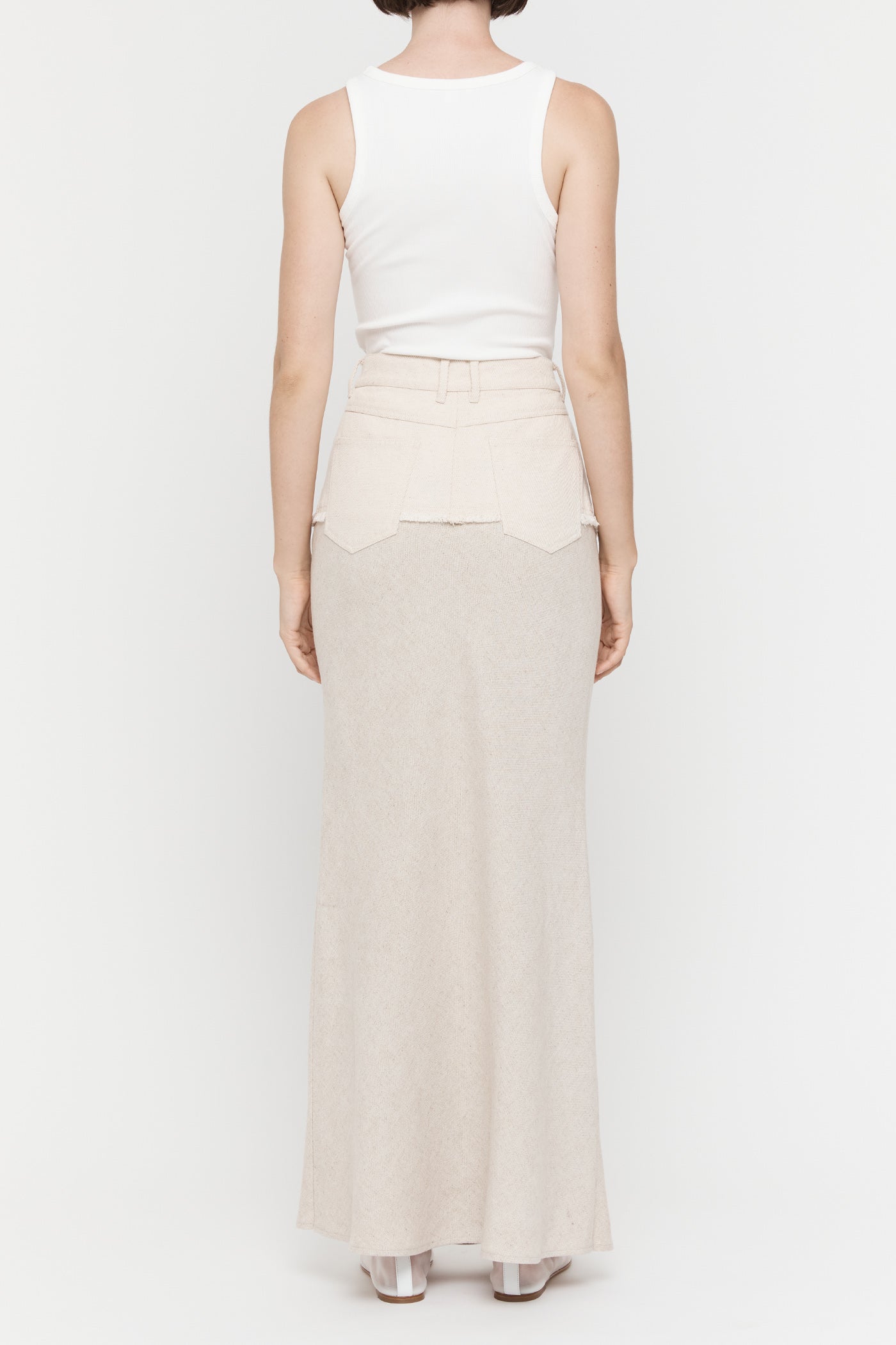 Cotton Linen Contrast Long Skirt