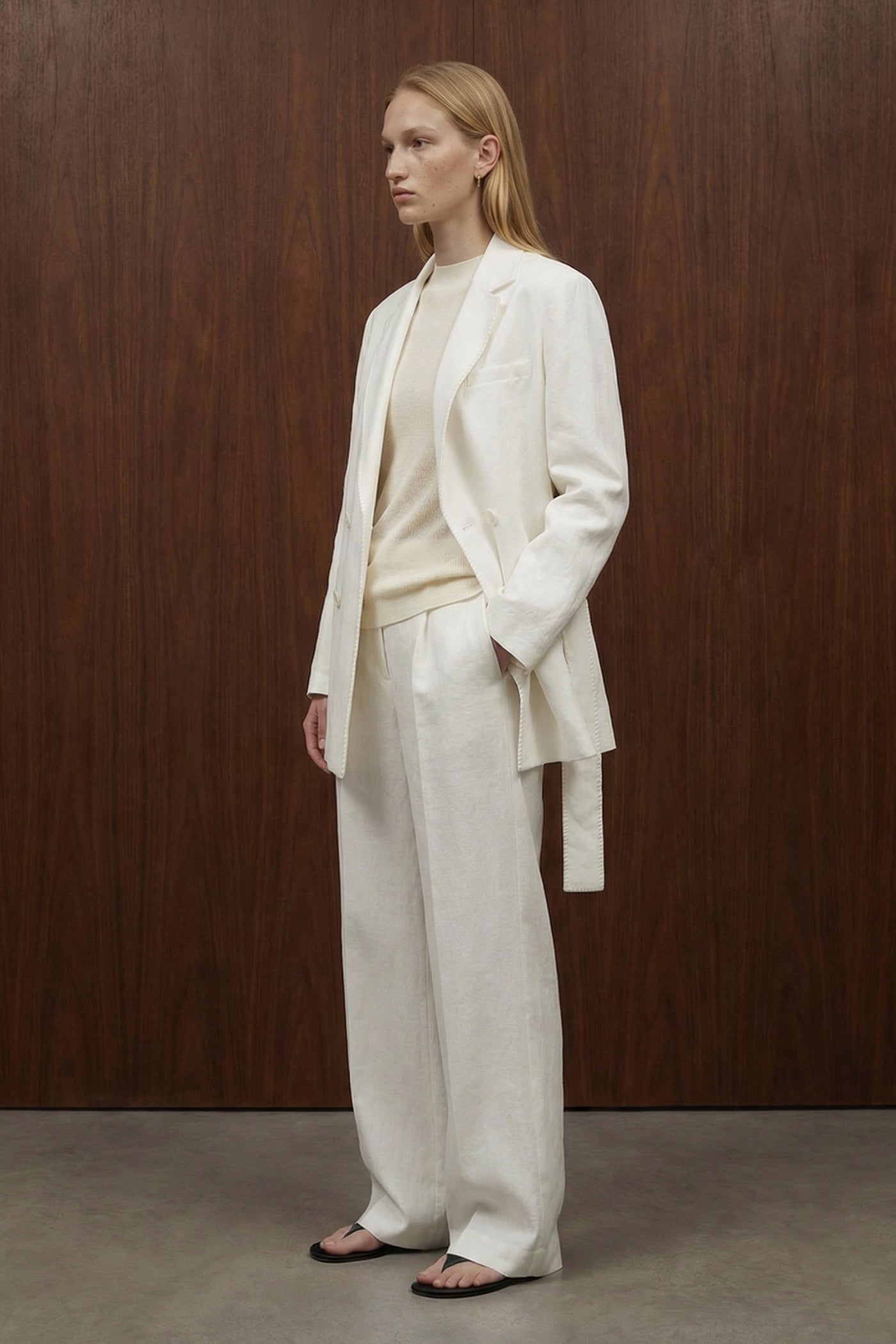 The Linen Blanket-Stitch Wrap Blazer